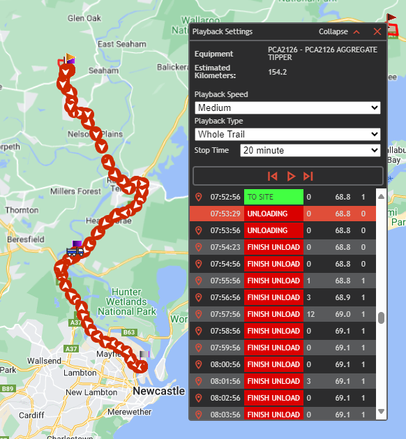 Report GPS Fixes Map Trail